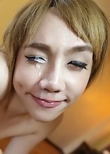 20 year old skinny ladyboy with natural tits sucks and fucks tourist cock